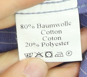 William Hunt Men’s Blue Striped 16in Collar Long Sleeve Dress Shirt