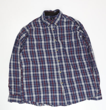 James Pringle Mens Blue Checked L Regular Fit Cotton Button-Up Shirt