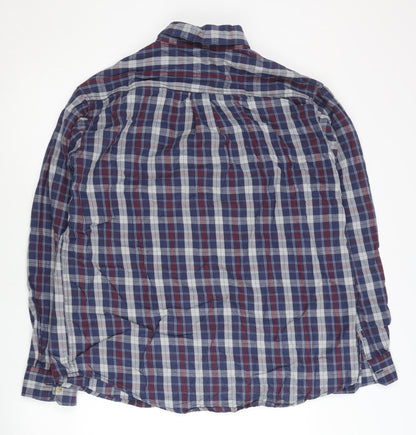 James Pringle Mens Blue Checked L Regular Fit Cotton Button-Up Shirt