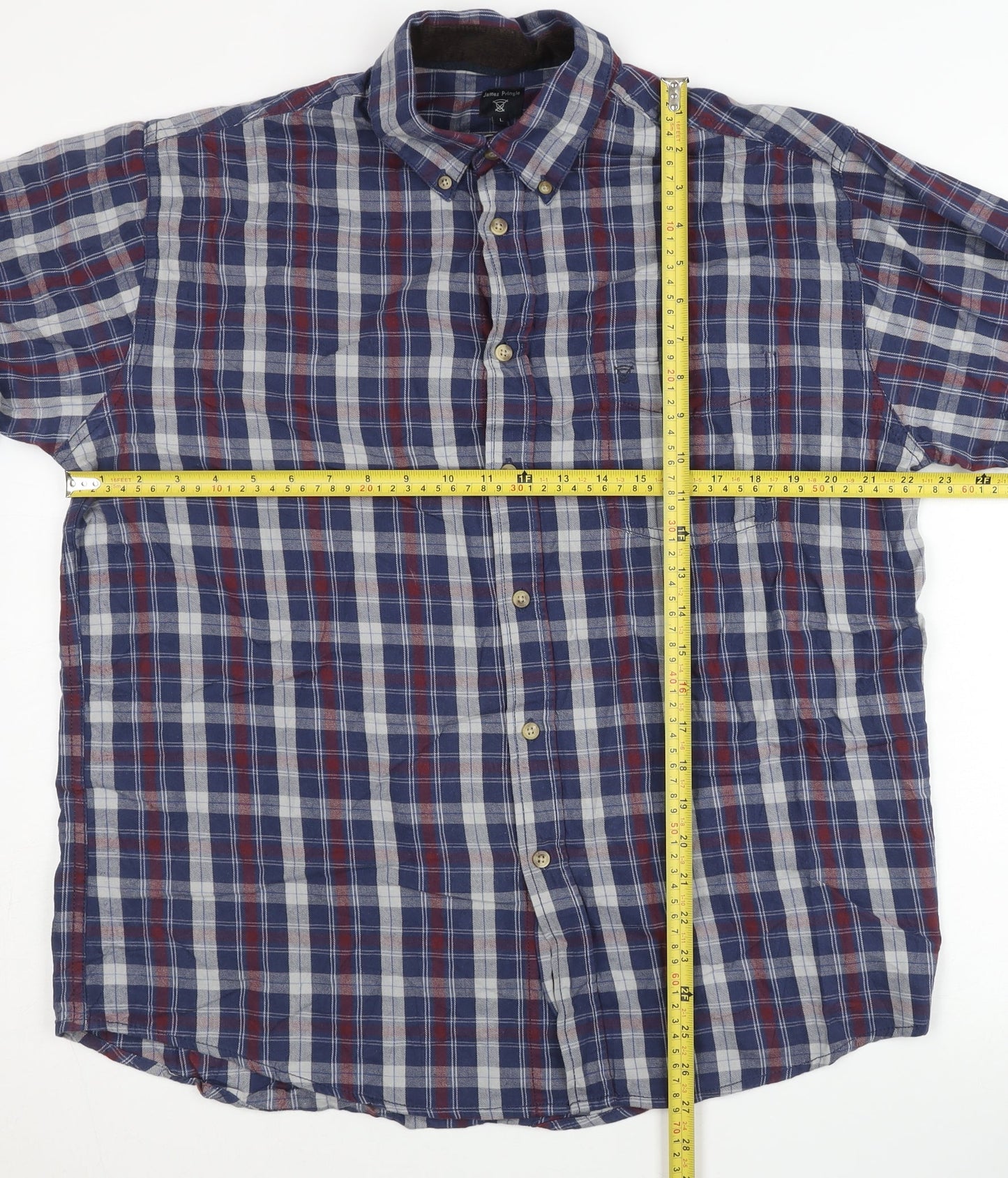 James Pringle Mens Blue Checked L Regular Fit Cotton Button-Up Shirt