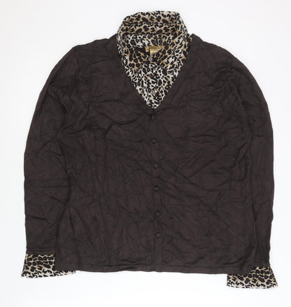 Notations Womens Brown Leopard Print XL Cardigan Long Sleeve V-Neck