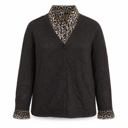 Notations Womens Brown Leopard Print XL Cardigan Long Sleeve V-Neck