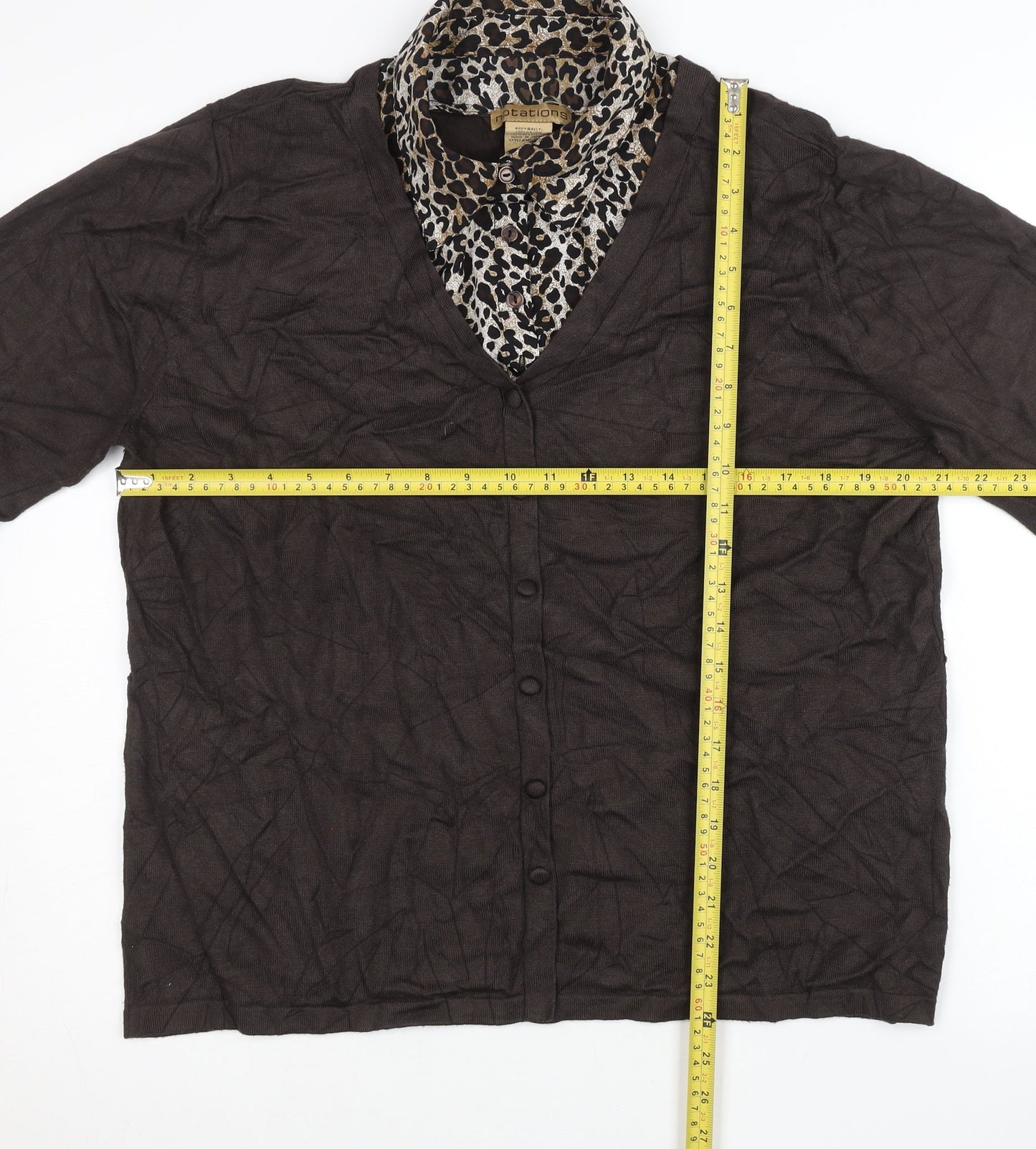 Notations Womens Brown Leopard Print XL Cardigan Long Sleeve V-Neck
