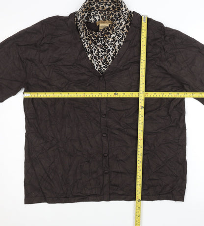 Notations Womens Brown Leopard Print XL Cardigan Long Sleeve V-Neck