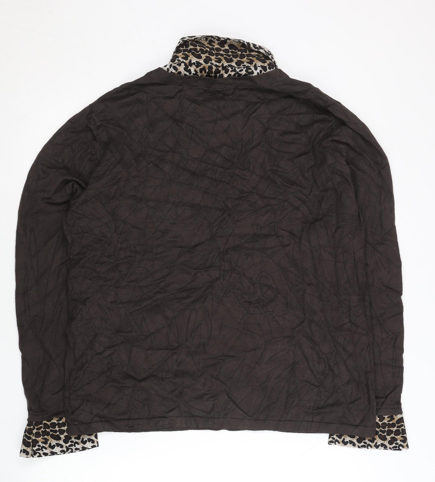 Notations Womens Brown Leopard Print XL Cardigan Long Sleeve V-Neck