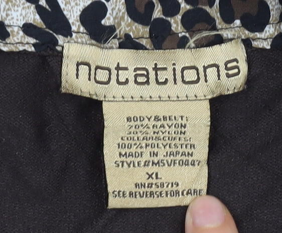 Notations Womens Brown Leopard Print XL Cardigan Long Sleeve V-Neck