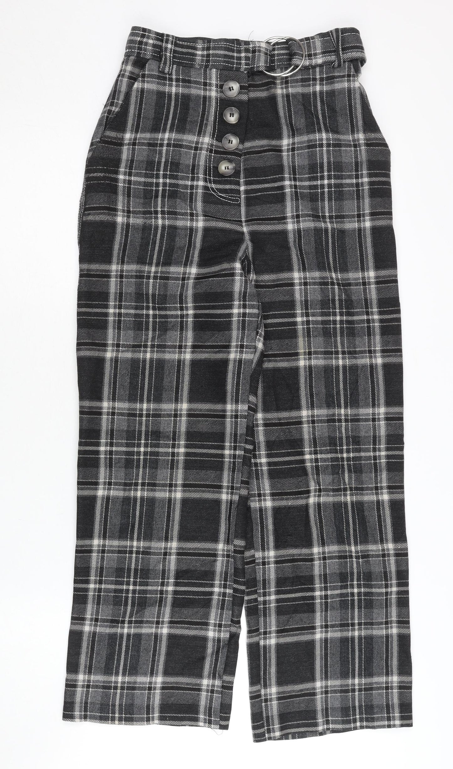 Topshop Women Black Plaid Cropped Trousers Size 6 Straight Leg