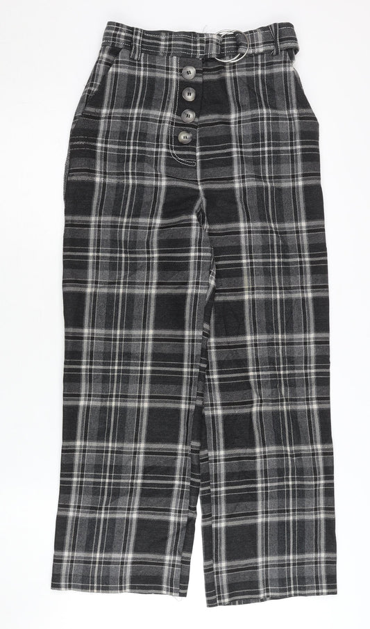 Topshop Women Black Plaid Cropped Trousers Size 6 Straight Leg