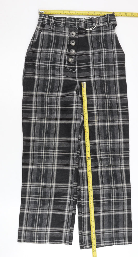 Topshop Women Black Plaid Cropped Trousers Size 6 Straight Leg