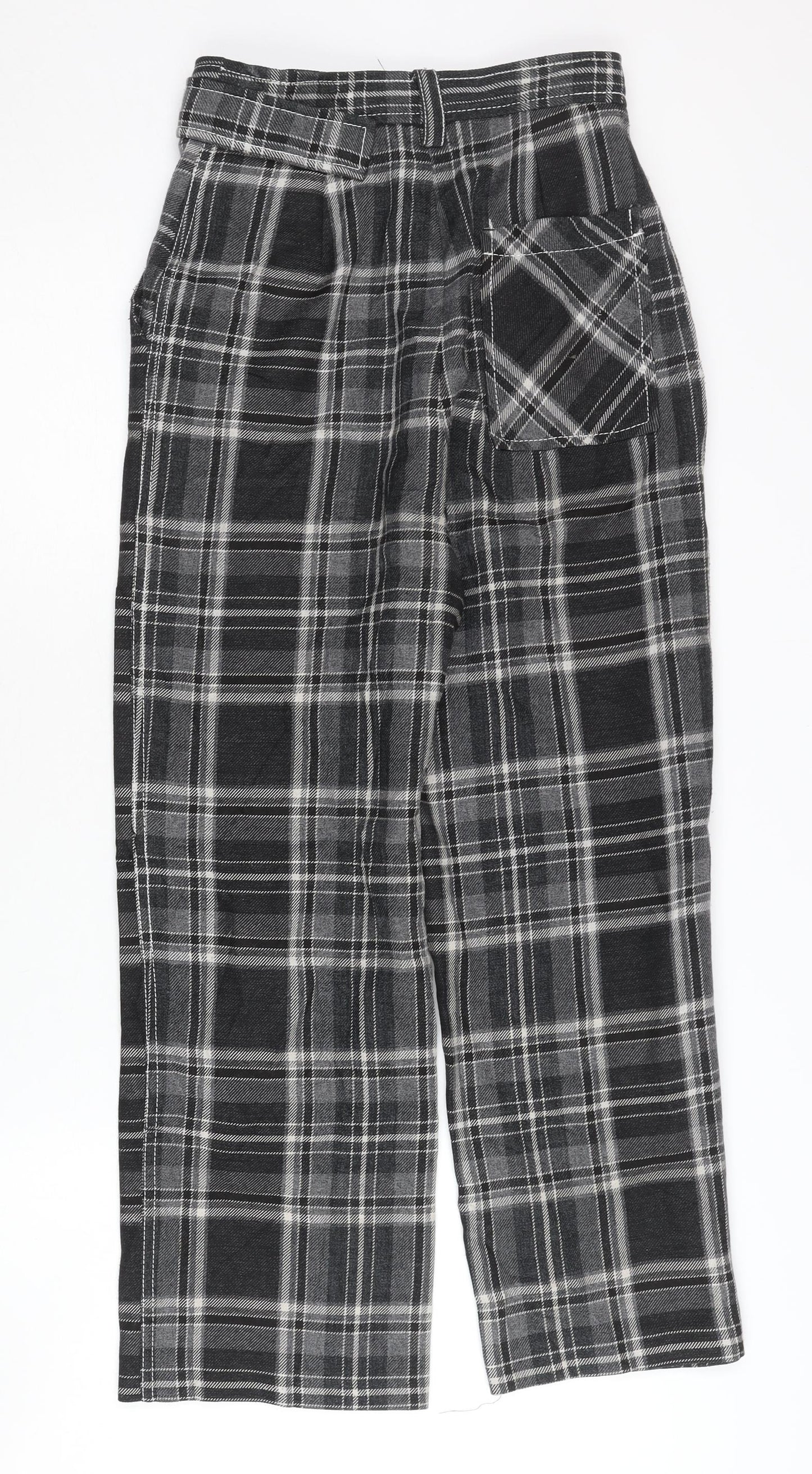Topshop Women Black Plaid Cropped Trousers Size 6 Straight Leg