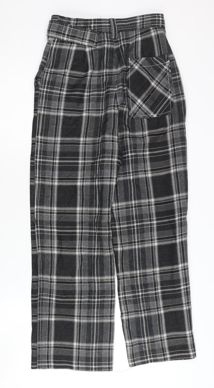 Topshop Women Black Plaid Cropped Trousers Size 6 Straight Leg