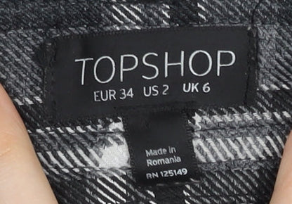 Topshop Women Black Plaid Cropped Trousers Size 6 Straight Leg