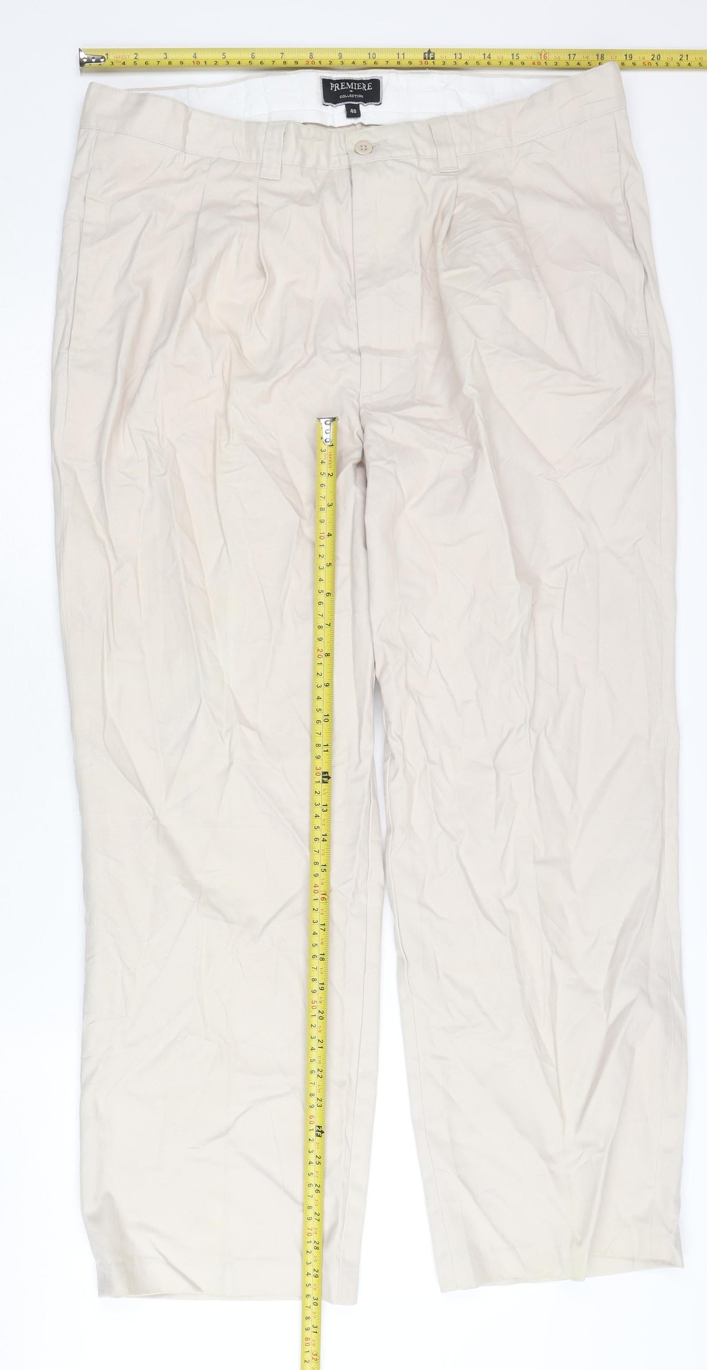Premiere Collection Men’s Beige Chino Trousers Size 40 Cotton