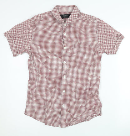 Topman Mens Red Check Cotton Slim Fit Short Sleeve Shirt S