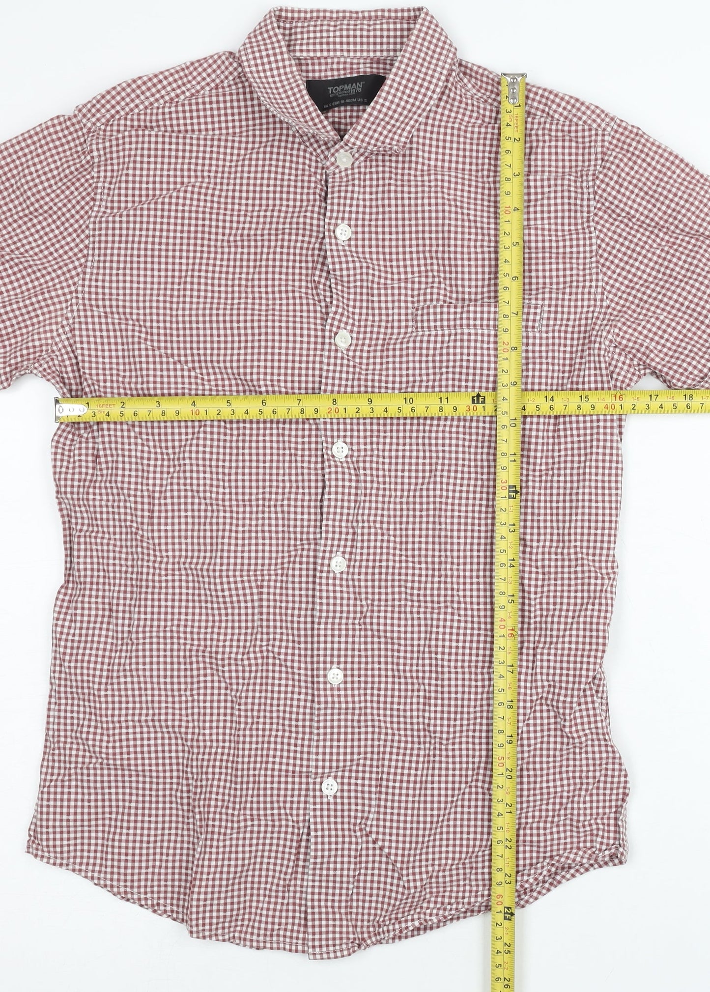 Topman Mens Red Check Cotton Slim Fit Short Sleeve Shirt S