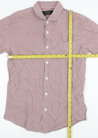Topman Mens Red Check Cotton Slim Fit Short Sleeve Shirt S