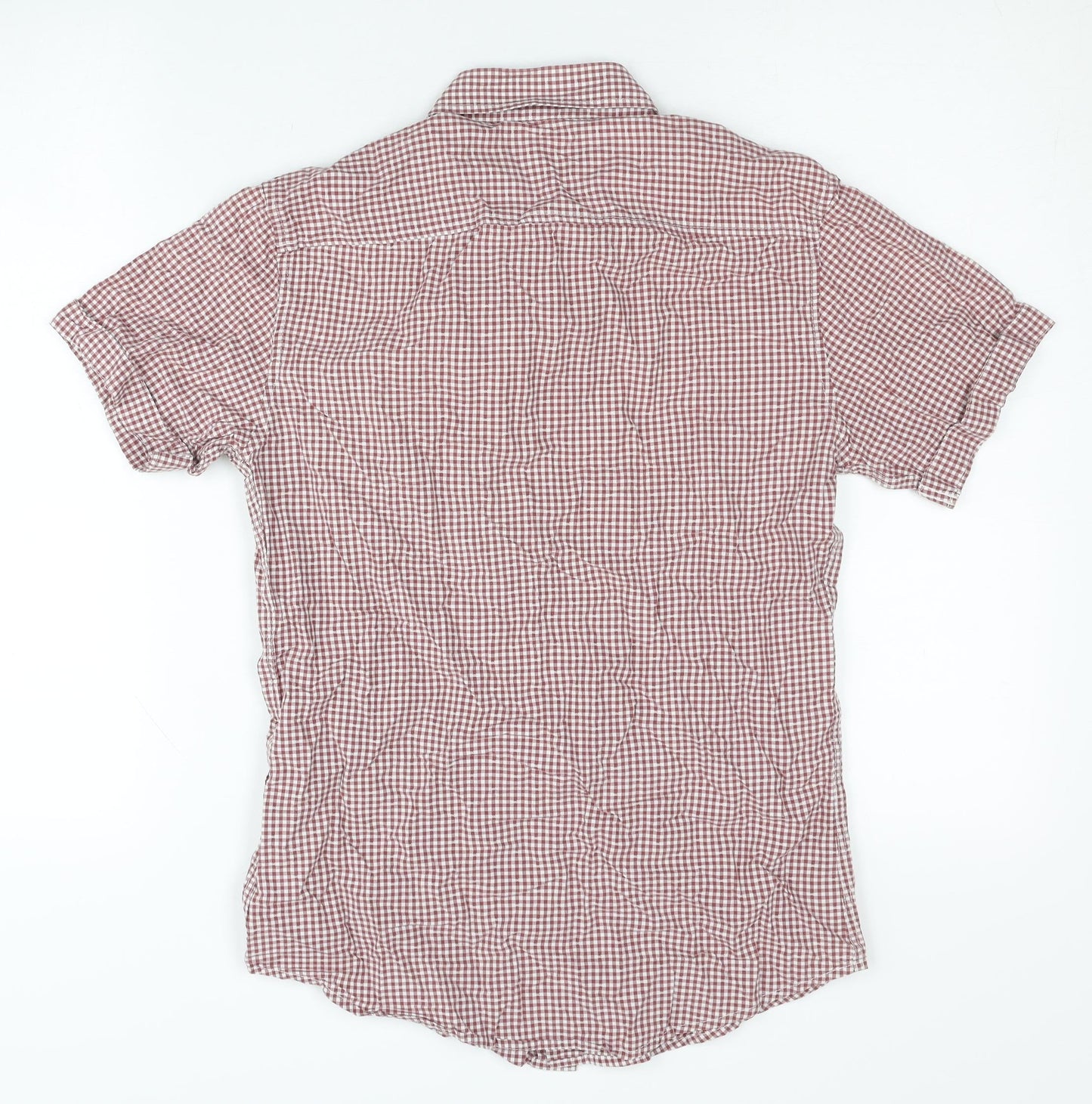 Topman Mens Red Check Cotton Slim Fit Short Sleeve Shirt S