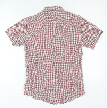Topman Mens Red Check Cotton Slim Fit Short Sleeve Shirt S