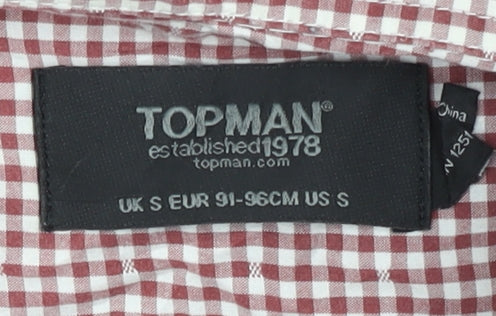 Topman Mens Red Check Cotton Slim Fit Short Sleeve Shirt S