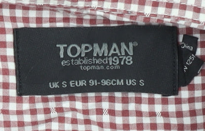 Topman Mens Red Check Cotton Slim Fit Short Sleeve Shirt S
