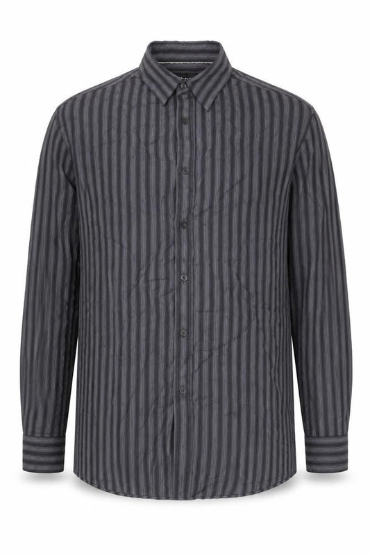 Marks and Spencer Men’s Grey Striped XL Long Sleeve Button-Up Shirt