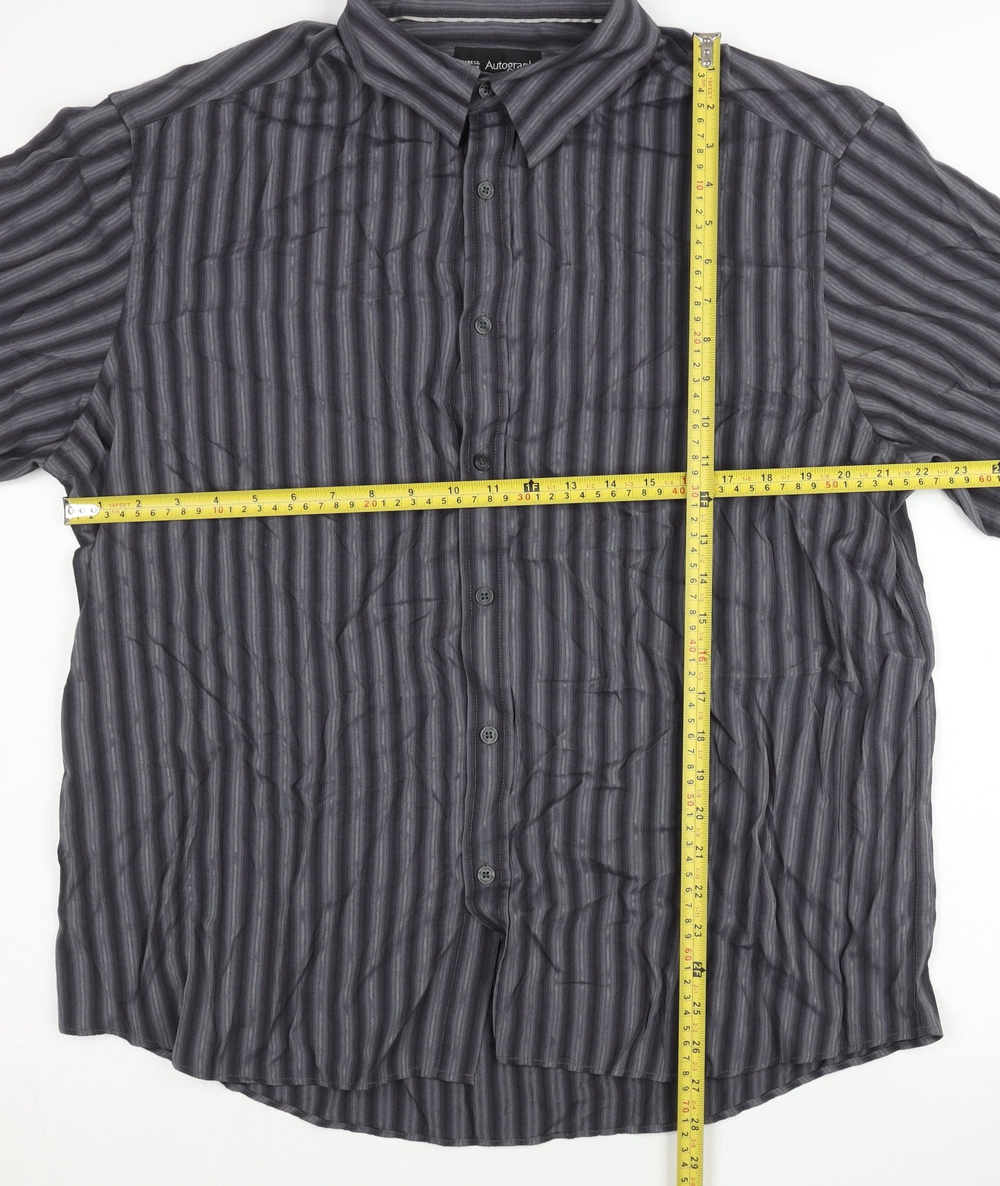 Marks and Spencer Men’s Grey Striped XL Long Sleeve Button-Up Shirt