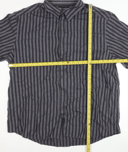 Marks and Spencer Men’s Grey Striped XL Long Sleeve Button-Up Shirt