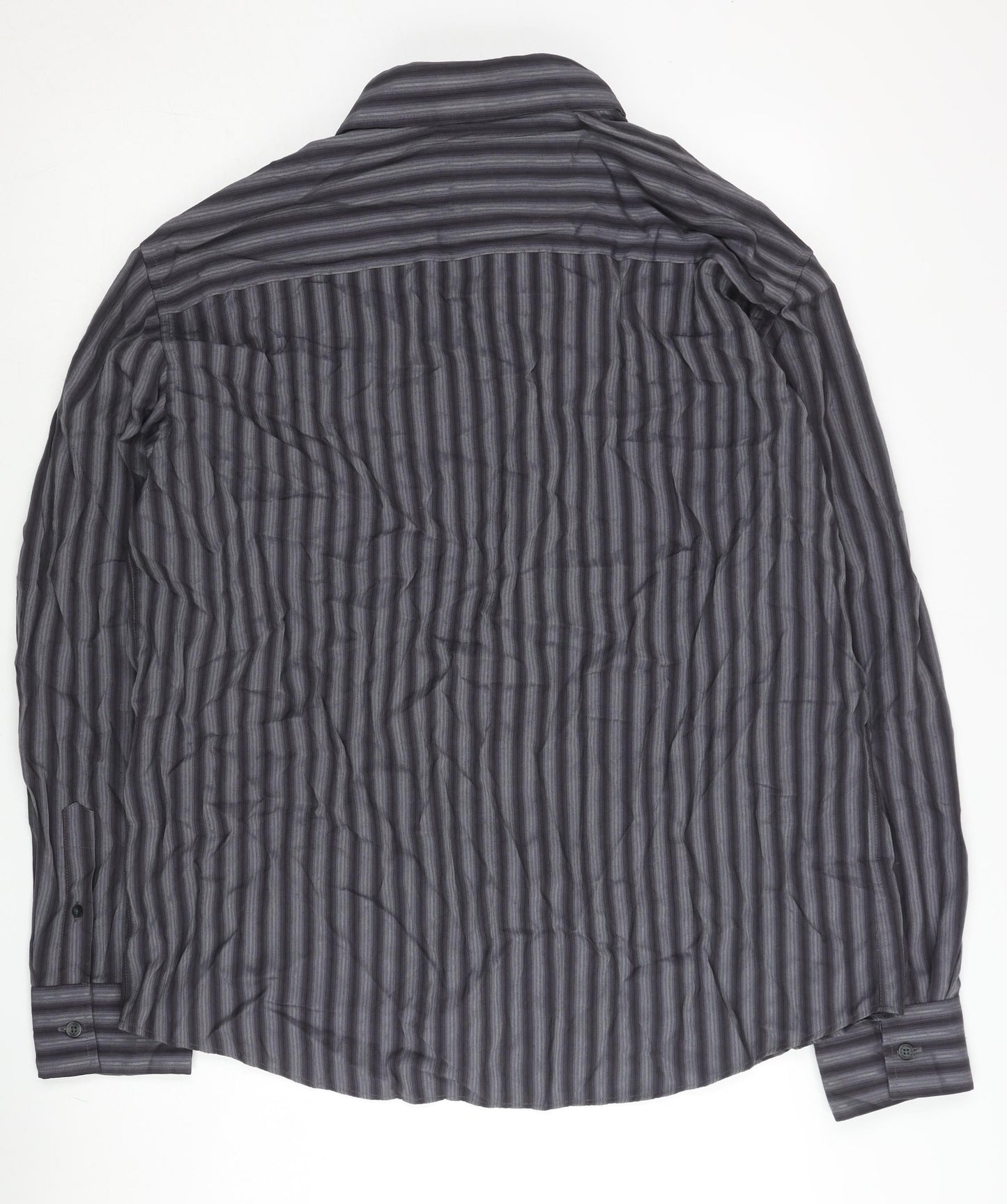 Marks and Spencer Men’s Grey Striped XL Long Sleeve Button-Up Shirt