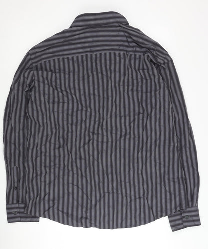 Marks and Spencer Men’s Grey Striped XL Long Sleeve Button-Up Shirt