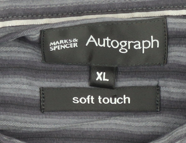 Marks and Spencer Men’s Grey Striped XL Long Sleeve Button-Up Shirt
