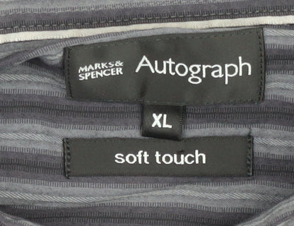 Marks and Spencer Men’s Grey Striped XL Long Sleeve Button-Up Shirt
