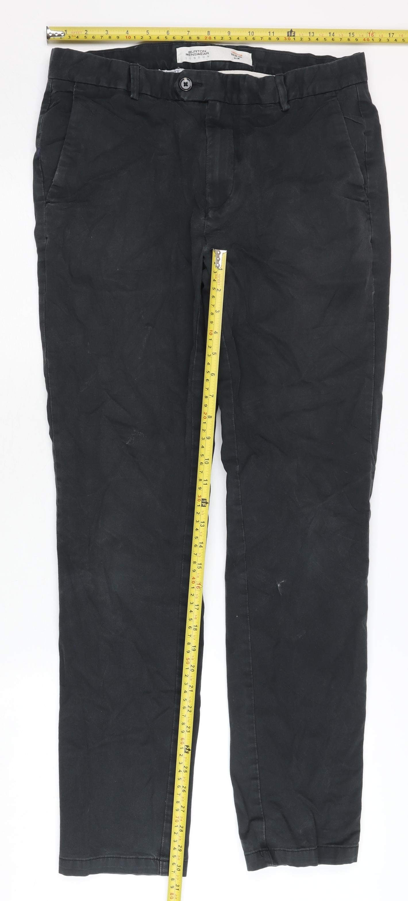 Burton Menswear Black Slim Fit Chino Trousers Men’s 32L Waist 32 in