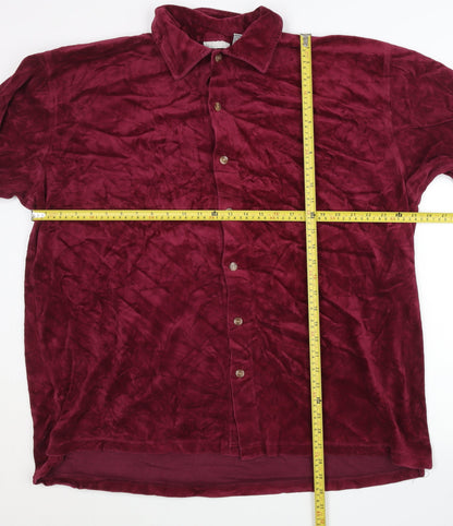 King Size Men's 2XL Red Short Sleeve Button-Up Shirt Cotton Blend