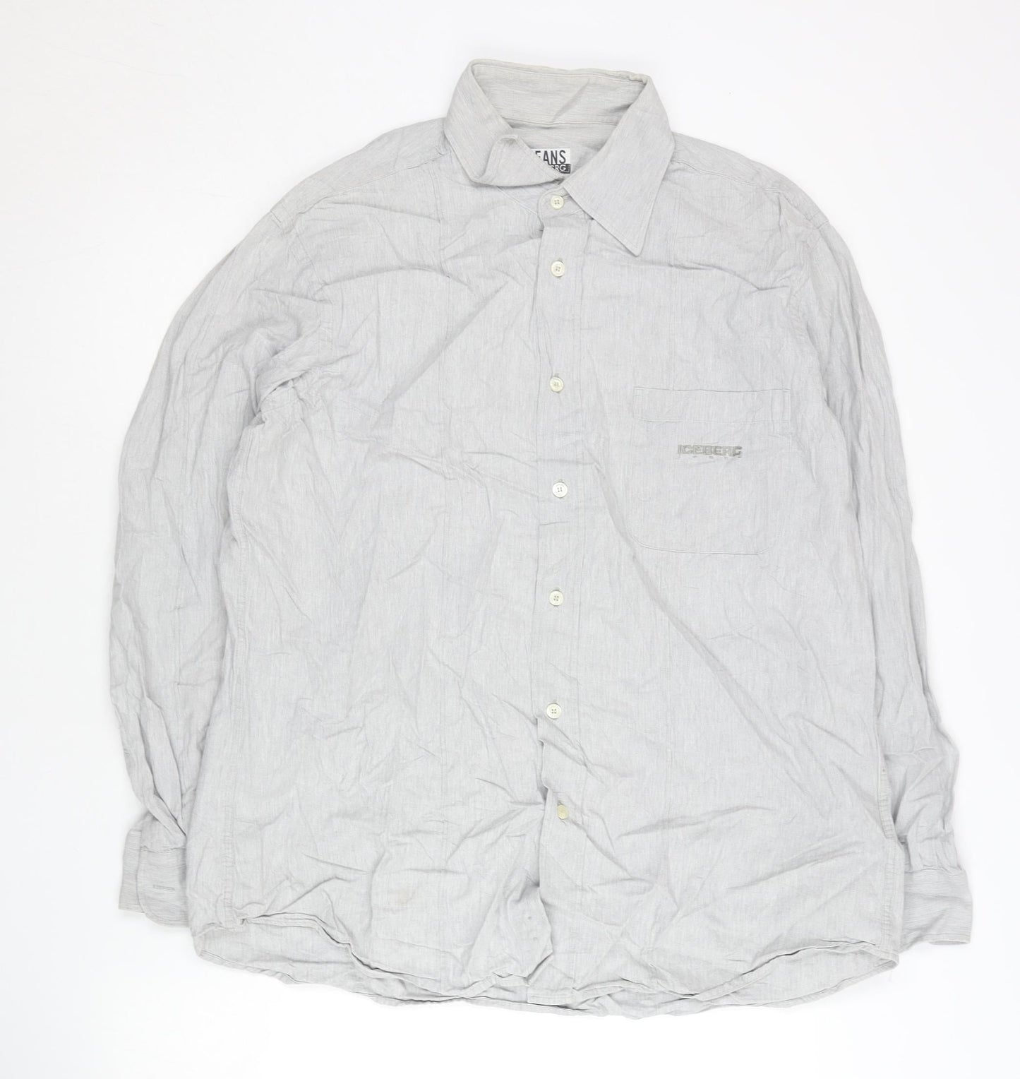 Iceberg Jeans Men’s Grey Cotton Long Sleeve Button-Up Shirt L