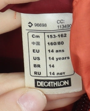 Decathlon Boys Orange Hooded Puffer Jacket 14 Years Full Zip Outdoor Coat