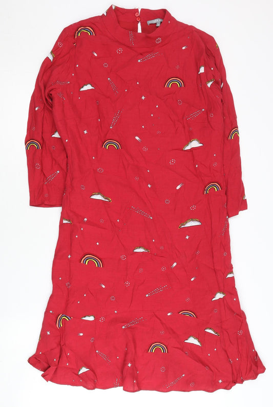 Oliver Bonas Women’s Red Rainbow Print Shift Dress Size 10