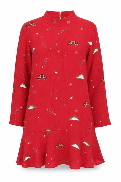 Oliver Bonas Women’s Red Rainbow Print Shift Dress Size 10