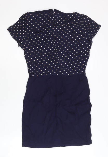 Mango Women’s Blue Heart Print Sheath Dress XS Short Sleeve