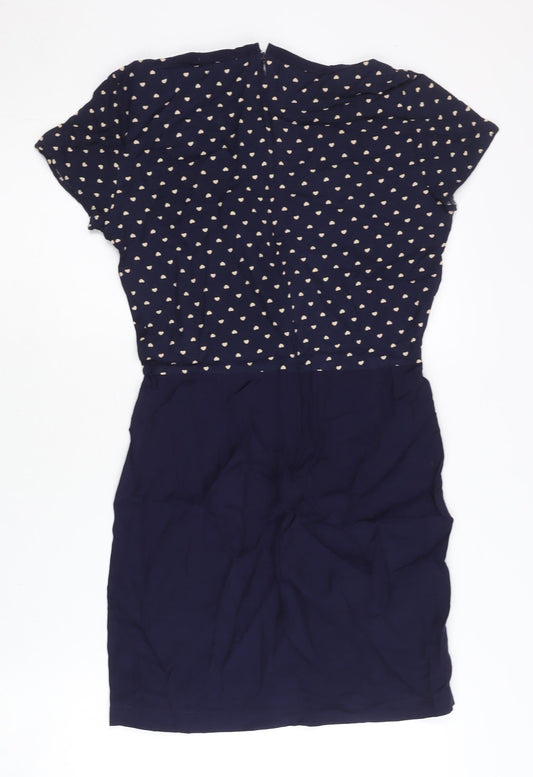 Mango Women’s Blue Heart Print Sheath Dress XS Short Sleeve