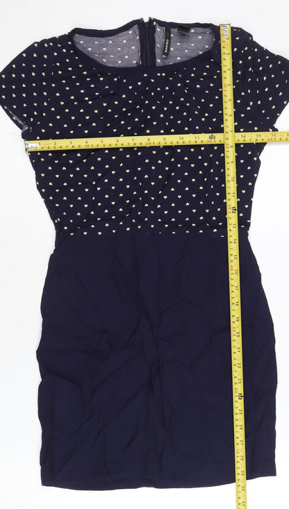 Mango Women’s Blue Heart Print Sheath Dress XS Short Sleeve