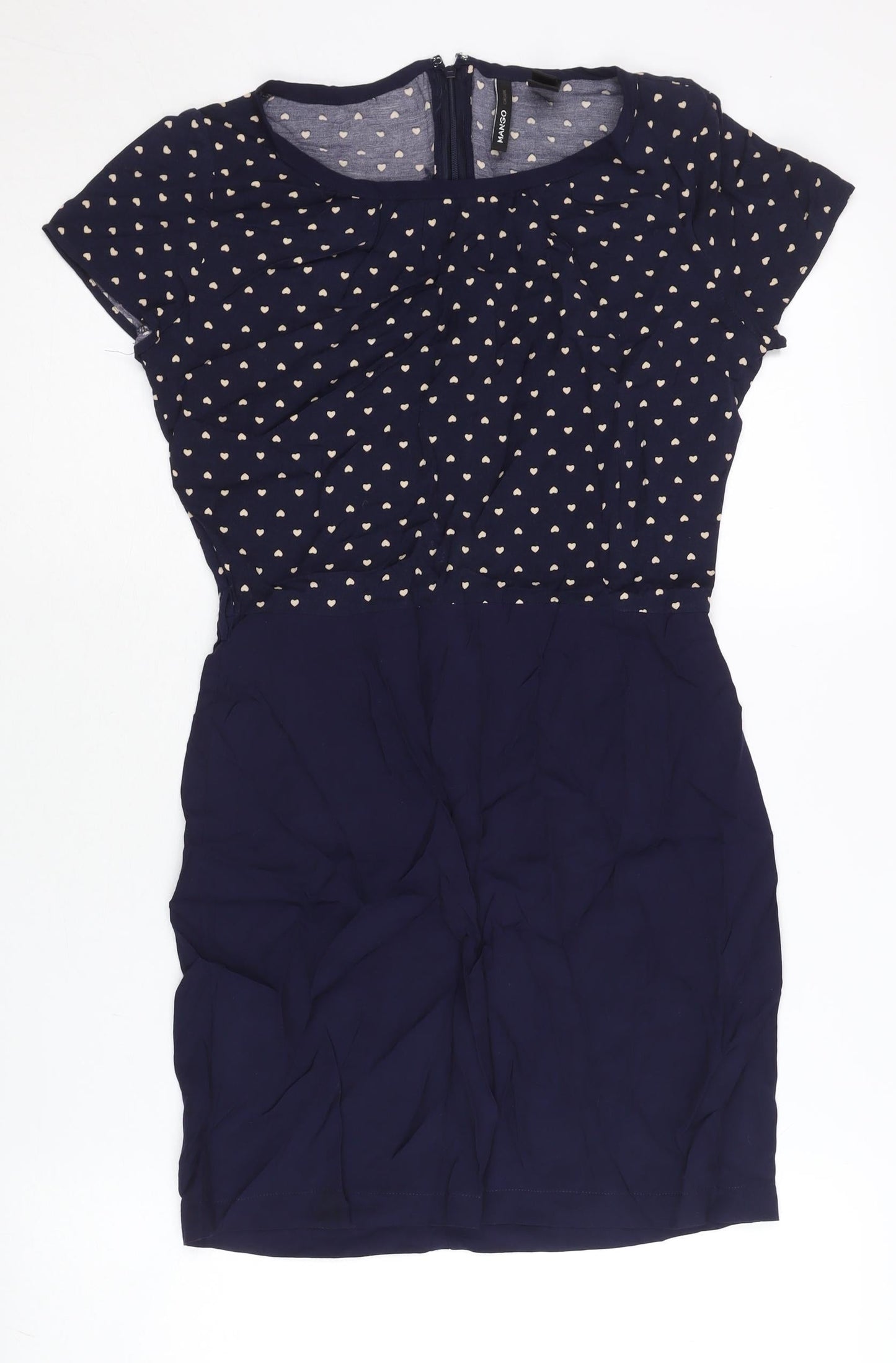 Mango Women’s Blue Heart Print Sheath Dress XS Short Sleeve
