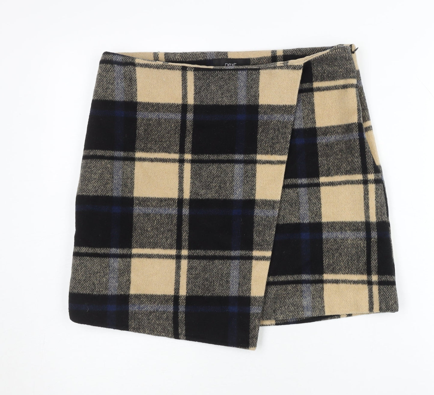 Next Women’s Multicoloured Plaid Wrap Short Skirt Size 10 Wool Blend