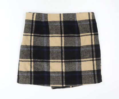 Next Women’s Multicoloured Plaid Wrap Short Skirt Size 10 Wool Blend