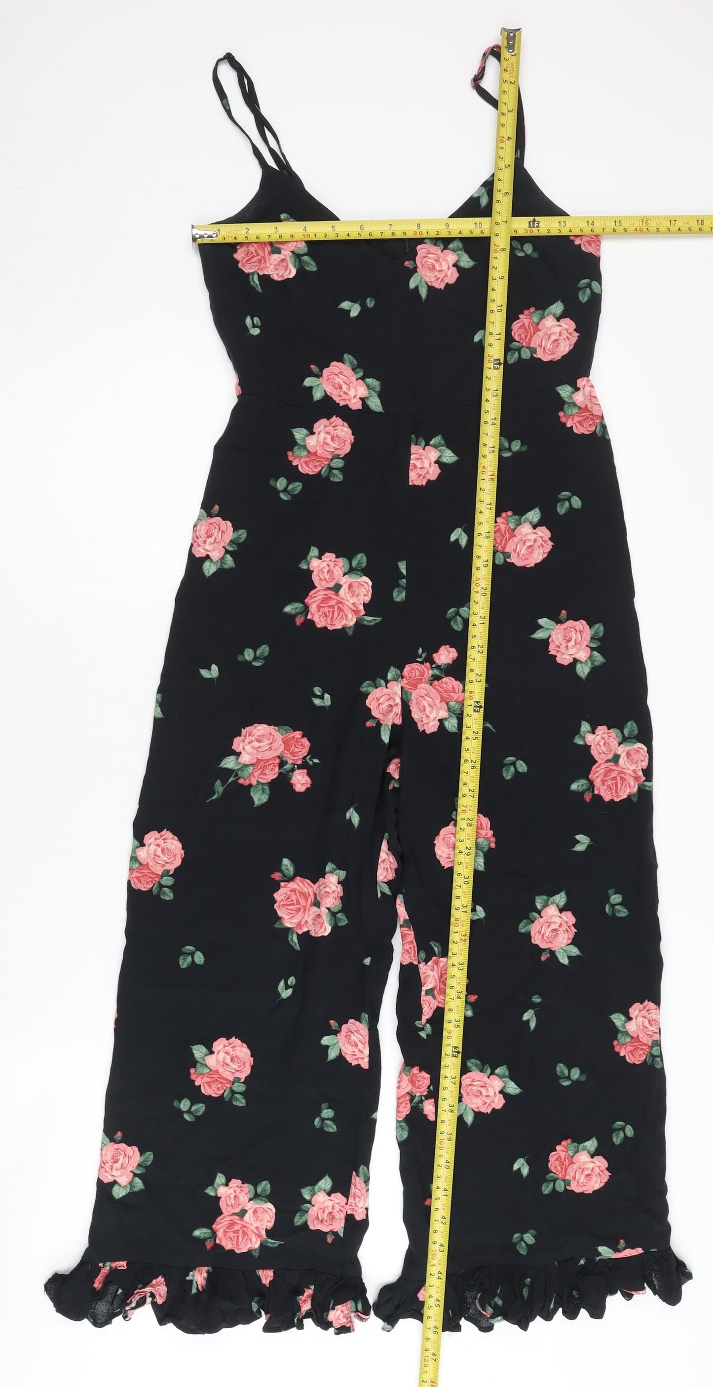 Nobody's Child Women's Black Floral Wide-Leg Sleeveless Jumpsuit Size 8