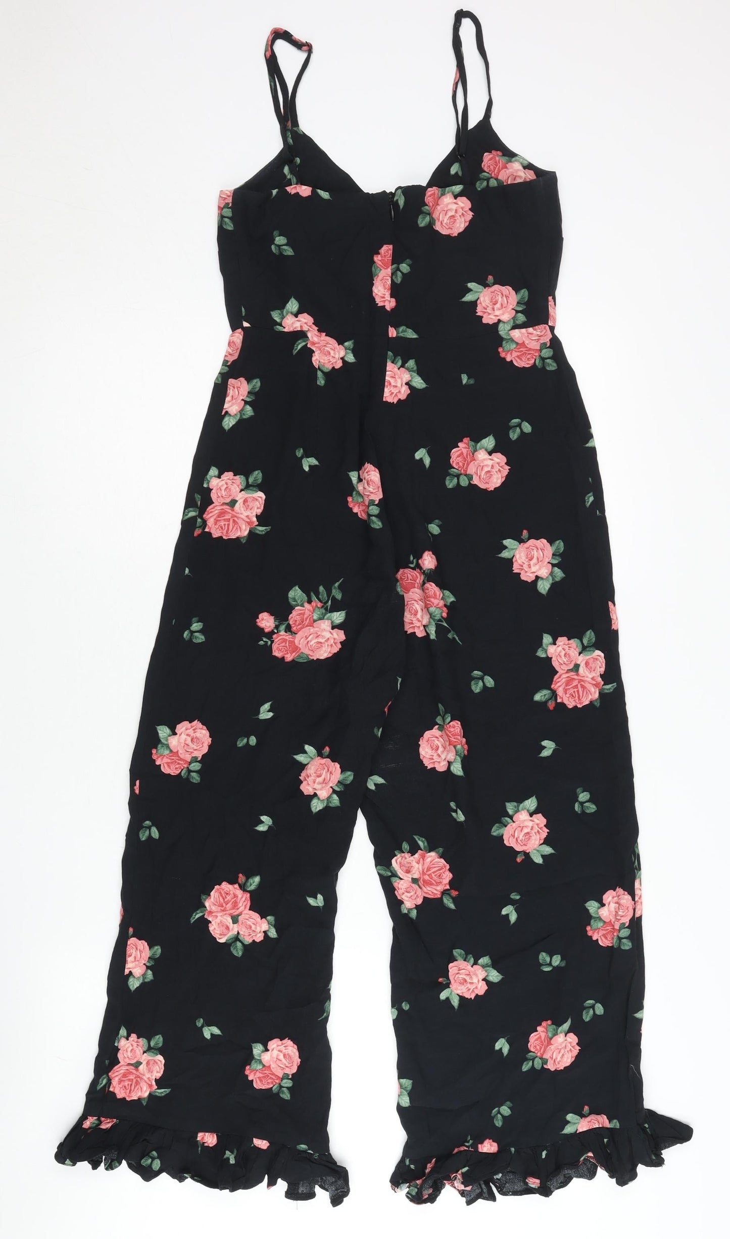 Nobody's Child Women's Black Floral Wide-Leg Sleeveless Jumpsuit Size 8