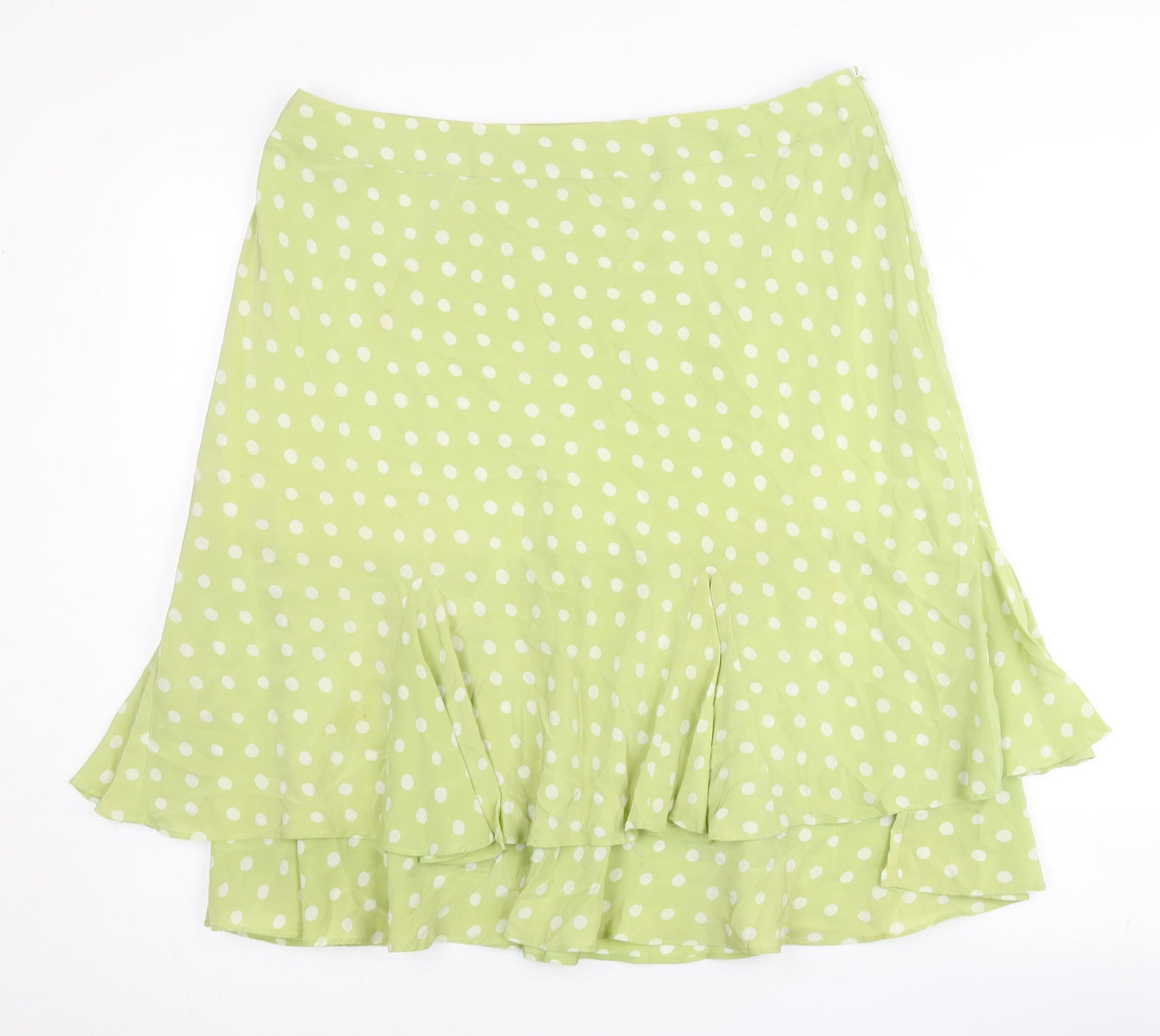 Kaliko Women Green Polka Dot Flare Silk Skirt Size 16 Knee Length