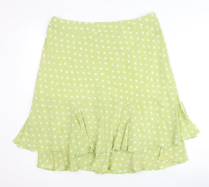 Kaliko Women Green Polka Dot Flare Silk Skirt Size 16 Knee Length
