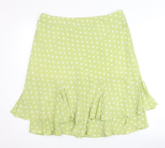 Kaliko Women Green Polka Dot Flare Silk Skirt Size 16 Knee Length