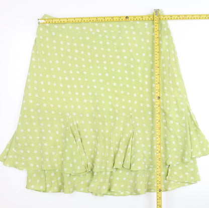 Kaliko Women Green Polka Dot Flare Silk Skirt Size 16 Knee Length