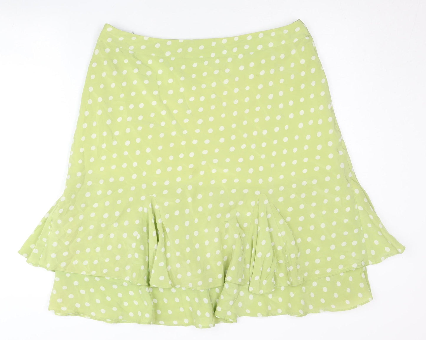 Kaliko Women Green Polka Dot Flare Silk Skirt Size 16 Knee Length